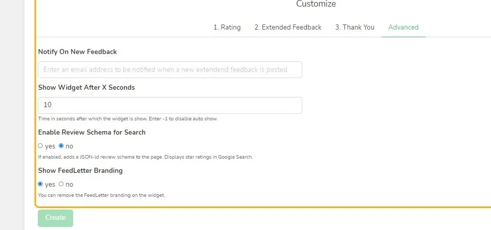 Customize: Advanced tab