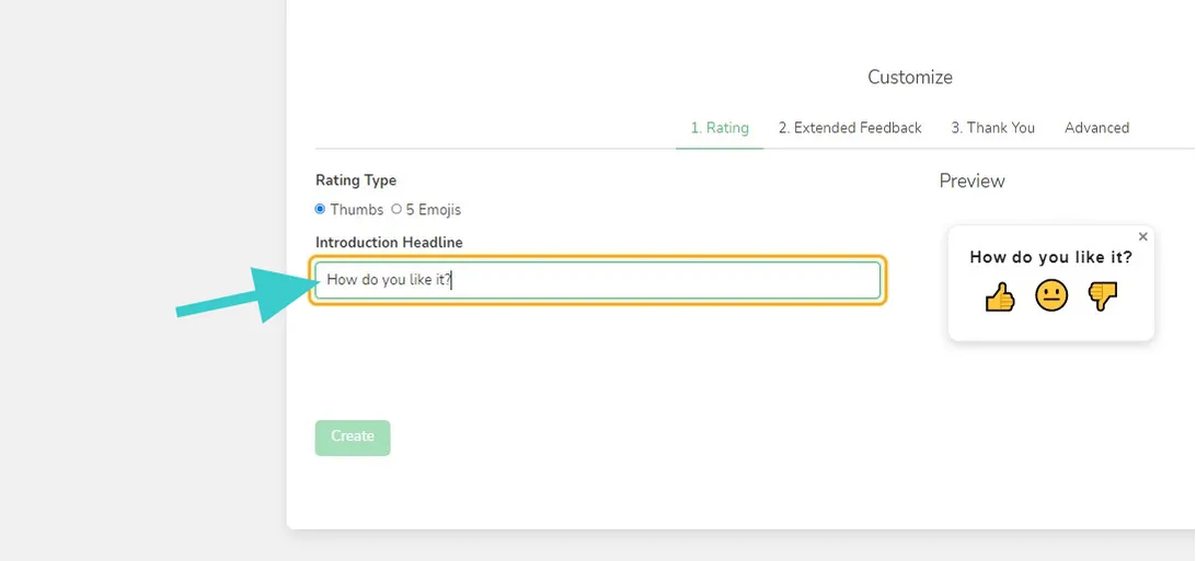 Customize: Rating tab - Introduction Headline