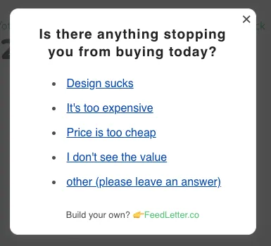asking for feedback in an exit-intent popup