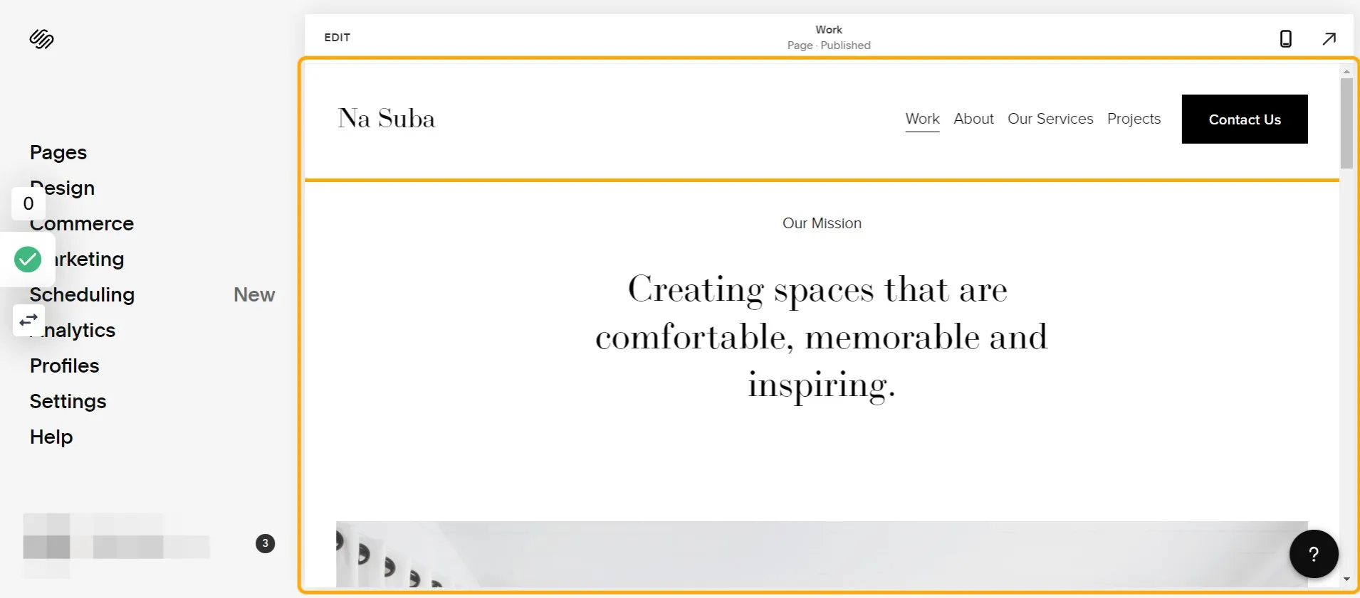 Squarespace dashboard