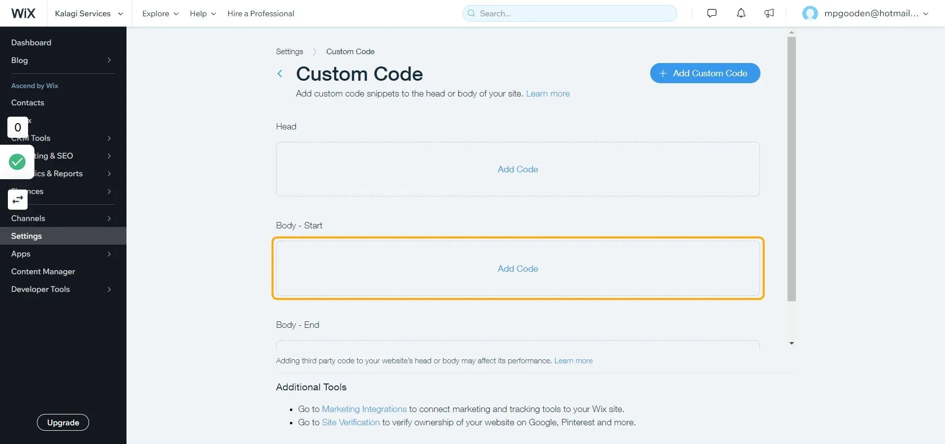 Custom Code: In Body Section, Click on Add Code