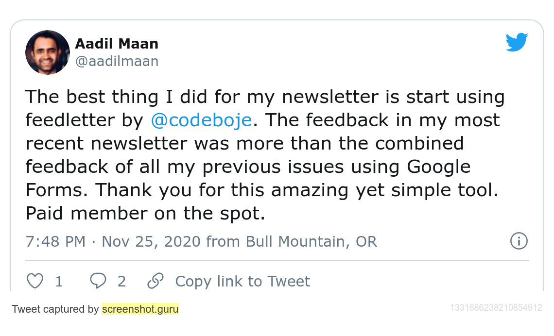 Twitter testimonial