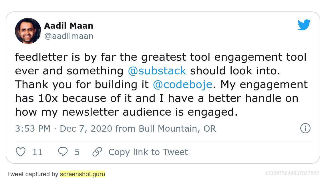 Twitter testimonial