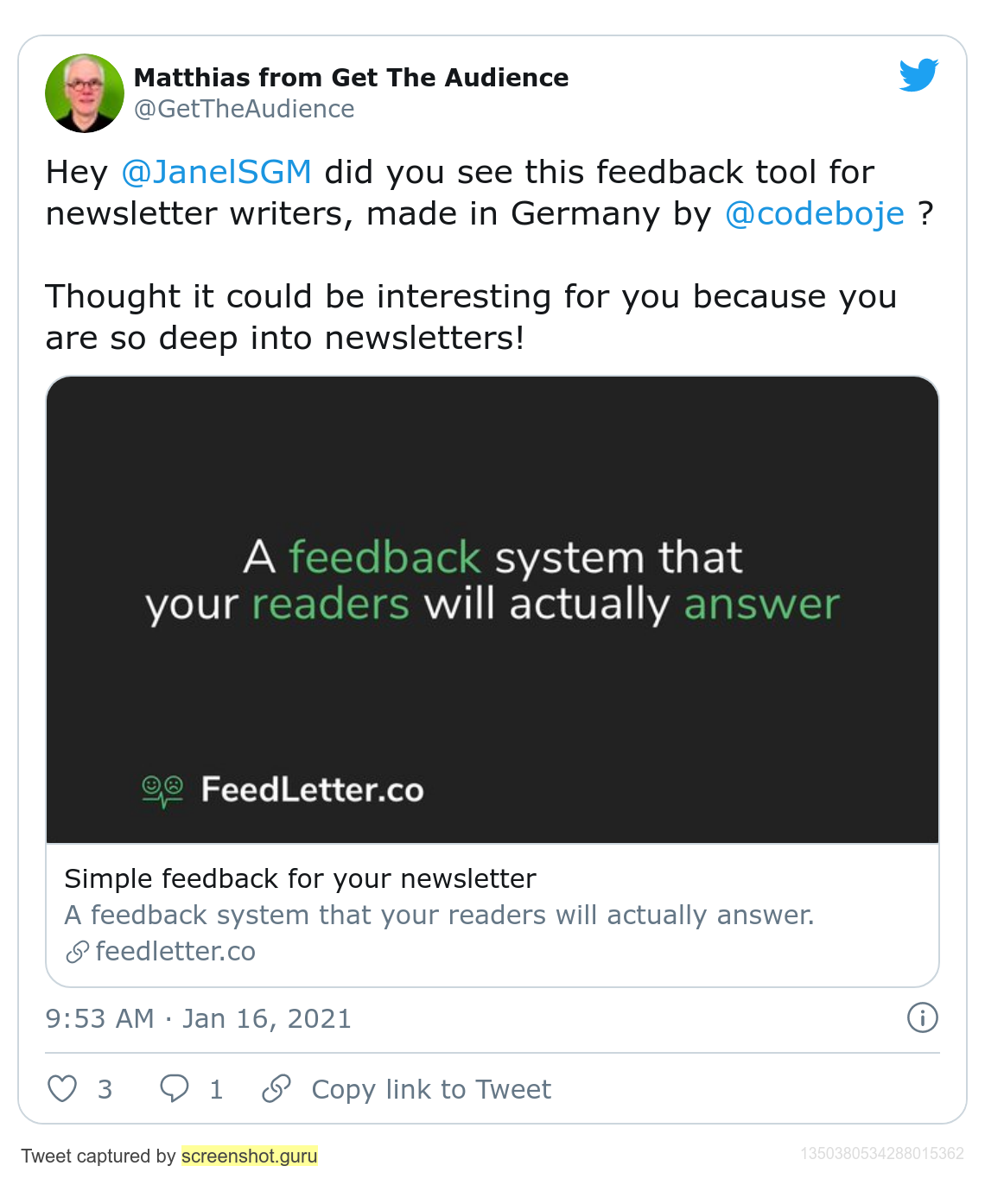 Twitter testimonial