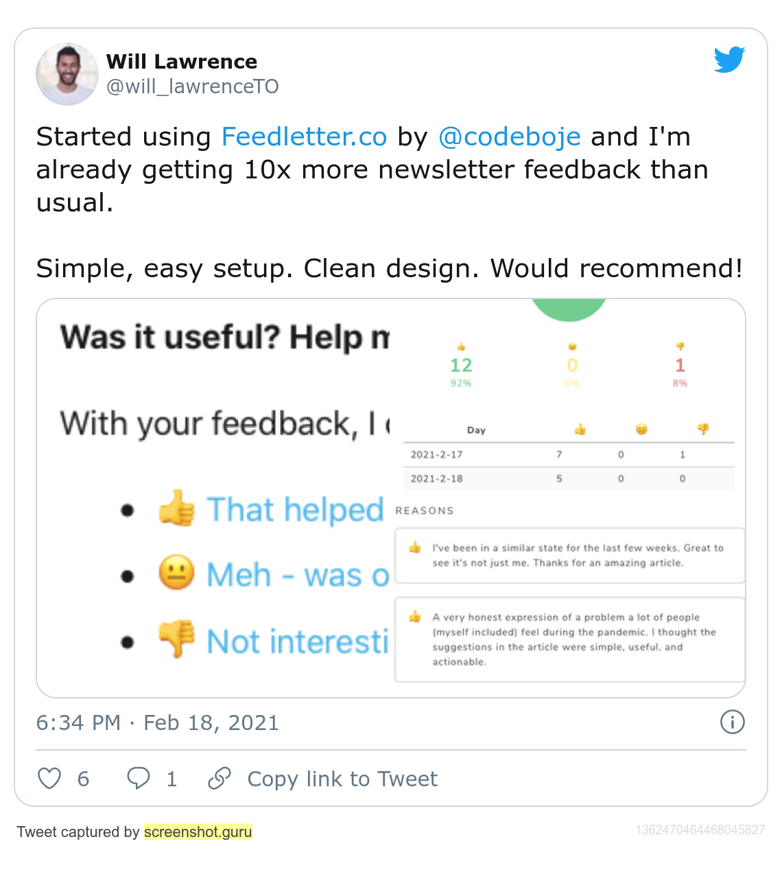 Twitter testimonial